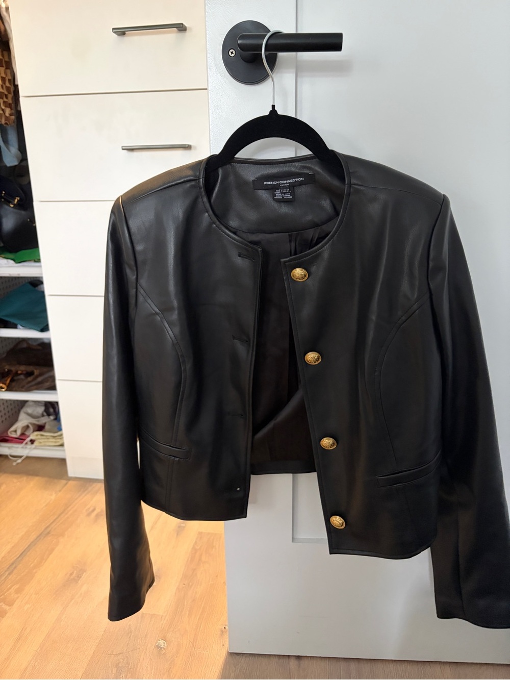 French Connection leather Jacket with Gold Buttons - Black